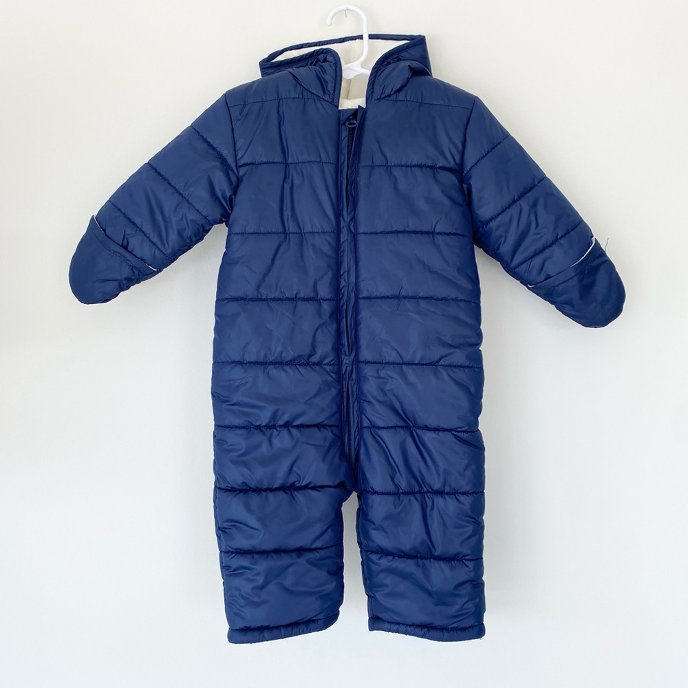 Old Navy blue puffer snow suit 12-18M